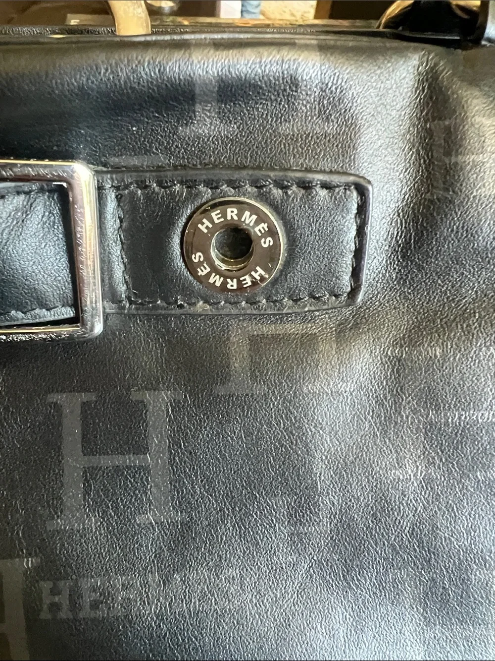 Hermes Black Leather computer bag with Front Zip
